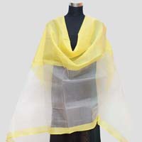 Yellow White Organza Maheshwari Silk Dupatta (Design No. D0006)
