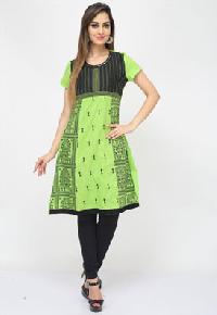 Green Black Color Cotton Designer Kurtis