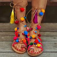 Knee-High Pompom Gladiator Sandal