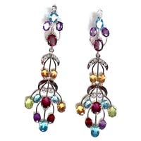 Silver Hanging Earrings with multi semi precious stones