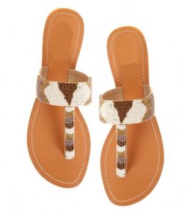 Christ Beige Handmade Embroidered Leather Sandal