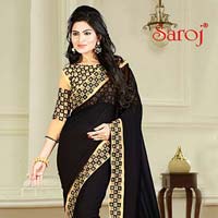 Trendy plain broder saree