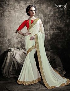 White party wear saree