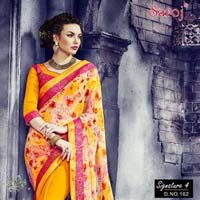 Yellow designer printed saree