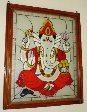Shri Ganesh Stained Glass Wall Panel