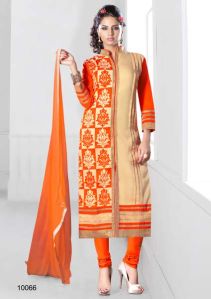 Orange party wear dress material