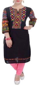 Black Embroidered Cotton Kurtis