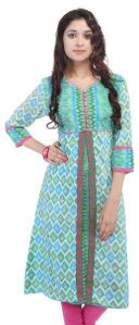 Green Printed Cotton Kurtis