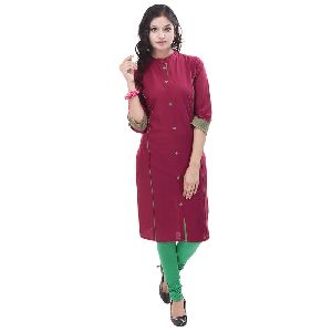 Maroon Plain Cotton Kurtis