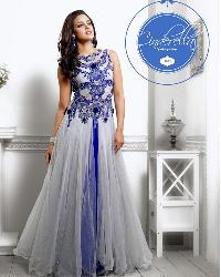 Grey and Blue Designer Gown