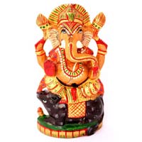 Wooden Sitting Ganesha Statue