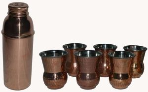 Genuine Pure Copper Water Bottle 500 Ml Capacity + 6