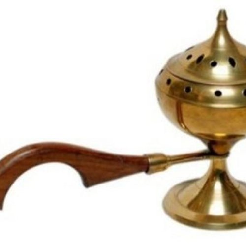 Brass Incense Burner with Wooden Handle