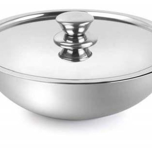 Stainless Steel Induction Bottom Deluxe Kadai with Lid