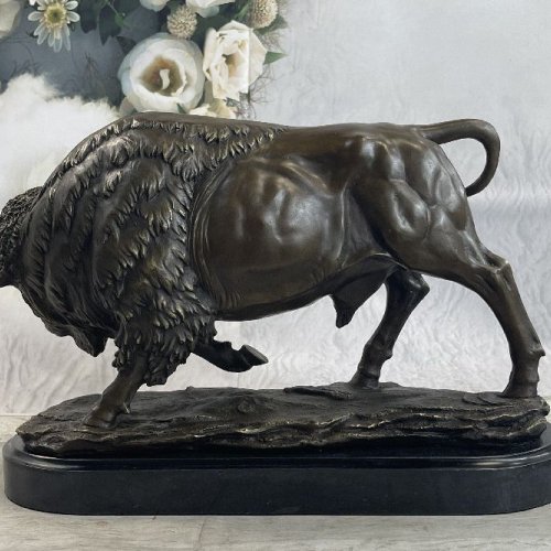Marble Buffalo Statue