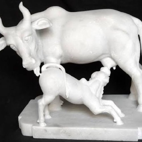 Marble Cow & Calf Statue