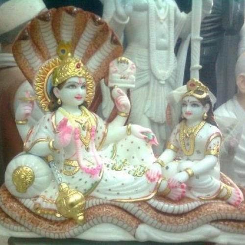 Marble Vishnu Laxmi Shesh Saiya Statue