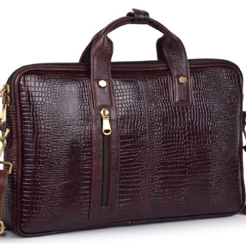 Croco Dark Brown Leather Laptop Bags