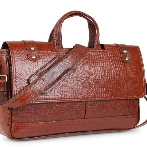 Croco Brown Leather Laptop Bags