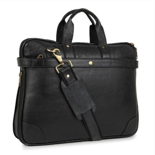 Expandable Black Leather Laptop Bags