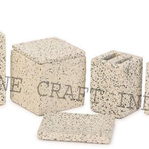 Tarrazo Marble Bathroom Set(Lotion Dispenser, Tumbler, Canister, Soap dish, Tooth Brush Holder)