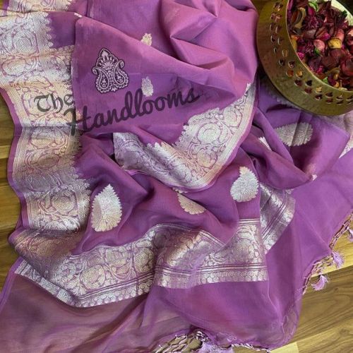 Lavander Pure Georgette Banarasi Sarees