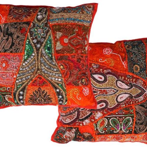 Orange Khambadia Patchwork Cushion Cover
