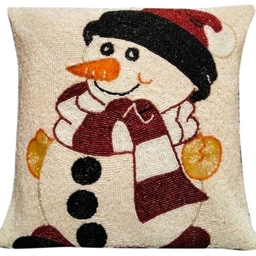 Handmade Snowman Beaded Cushion Cover