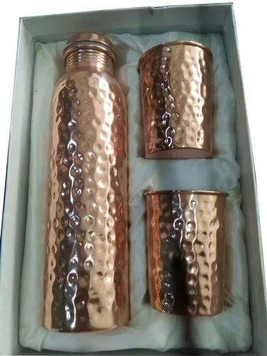 Hammered Copper Water Bottle Set