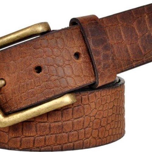 Men\'s Full Grain Croco Print Brown Leather Belt