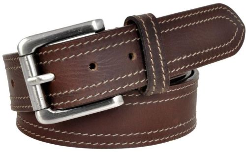 Men\'s Stitched Full Grain Brown Leather Belt