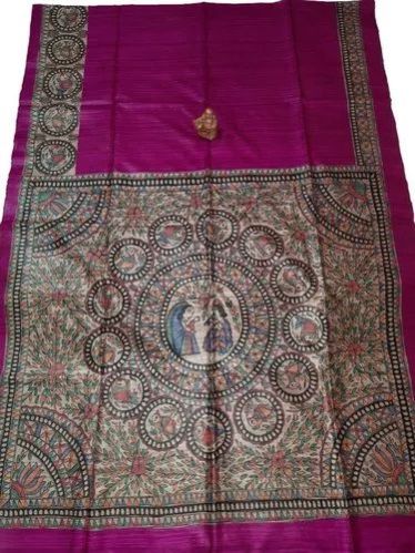 Madhubani Hand Painted Pure Ghicha Tussar Silk Saree