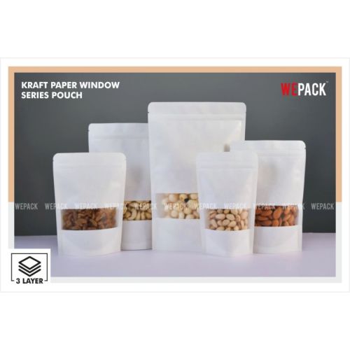 White Kraft Paper Window Stand Up Zipper Pouch