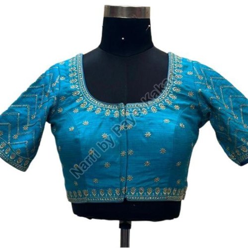 Sky Blue Raw Silk Blouse