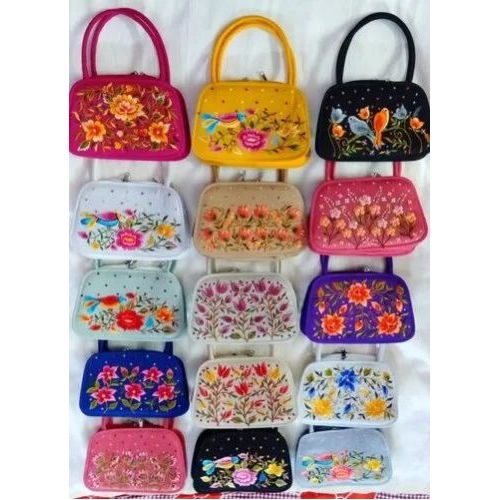 Embroidered Three Zip Hand Bag