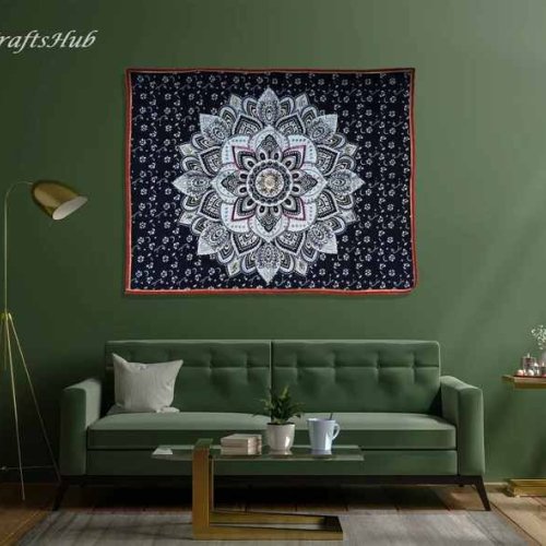 Handmade Black White Unique Mandala Tapestry Wall Hanging