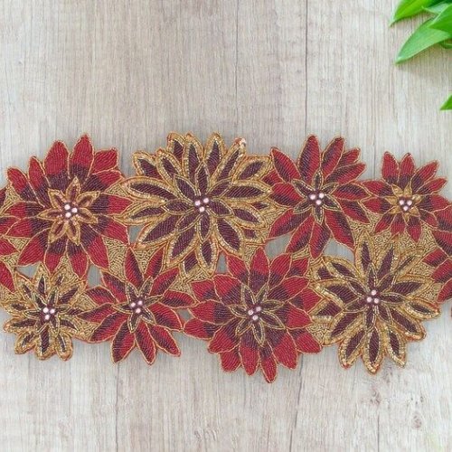 Handmade Christmas Floral Beaded Table Runner