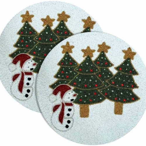 Handmade Christmas Tree Beaded Table Runner