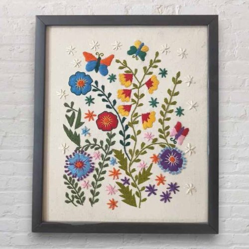 Handmade Embroidered Bouquet of Wild Flowers Wall Hanging