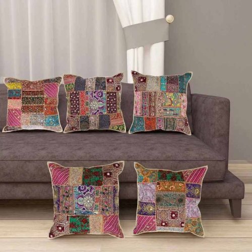 Handmade Multicolor Beaded Cushion Cover