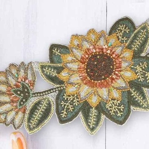 Handmade Sunflower Bead Embroidery Table Runner