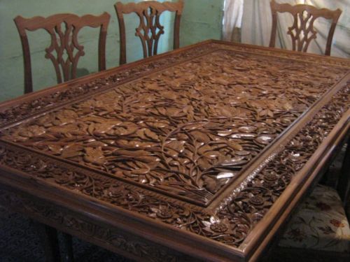 Heritage Brown Wooden Carving Dining Table