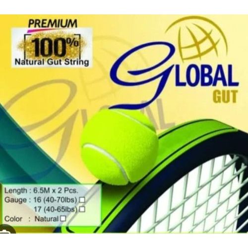 Globalgut Natural Gut Tennis Strings – 16 Gauge (1.30mm) | PU Coated | 1 Set