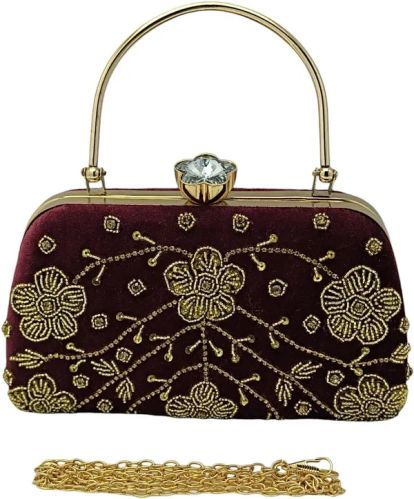 Maroon Velvet Clutch Bag