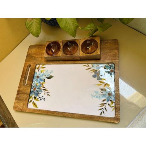 MANGO WOOD PLATTER WITH 3 BOWL