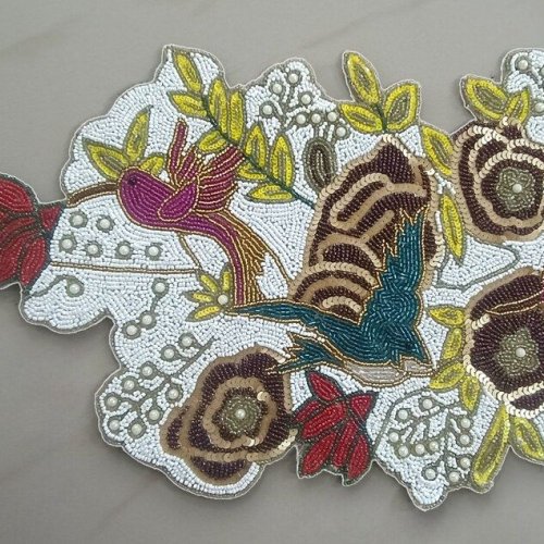 Handmade Birds Flowers Beaded Table Runner