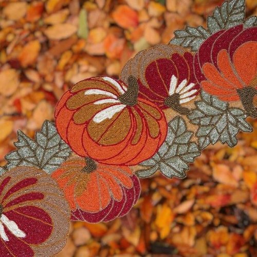 Handmade Pumpkin Beaded Table Runner
