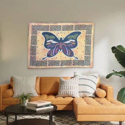 Handmade Yellow Butterfly Bead Embroidery Wall Hanging