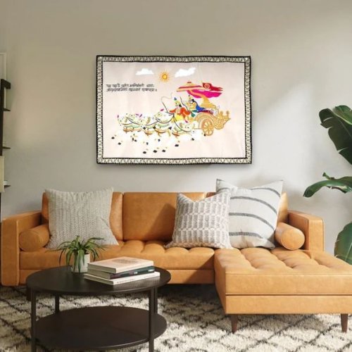 Indian Hindu God Krishna Arjun Handmade Tapestry Wall hanging