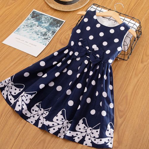 Girls Summer Sleeveless Polka Dot Printed Dress
